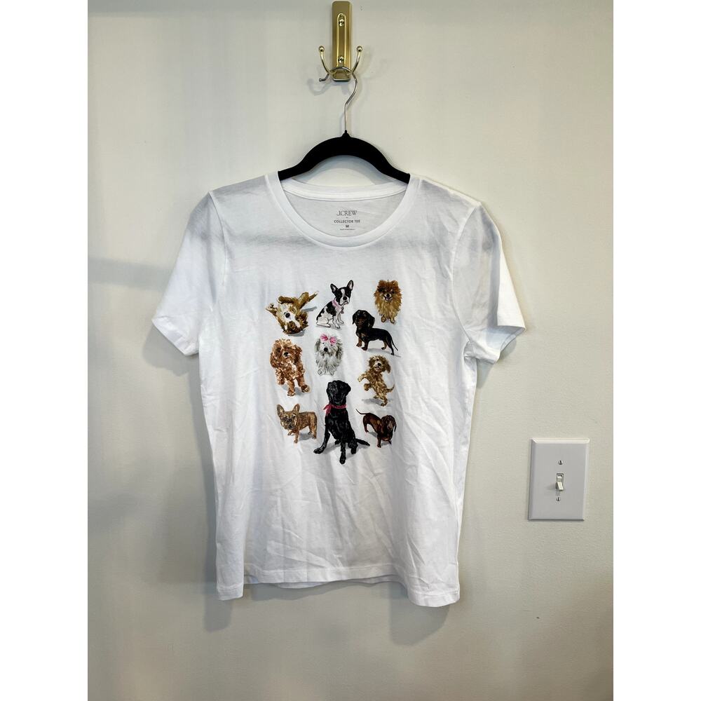 NWT J.Crew Collector Tee Dog Graphic T-Shirt Medium White Cute Puppy Print